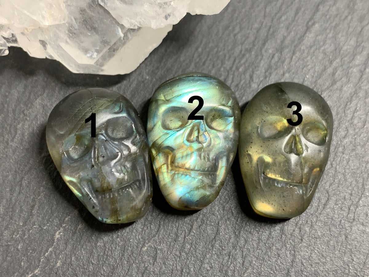 Labradorite Skull Carving 22mm long Blue - Green Flash Crystal Skull, Witchy Jewelry