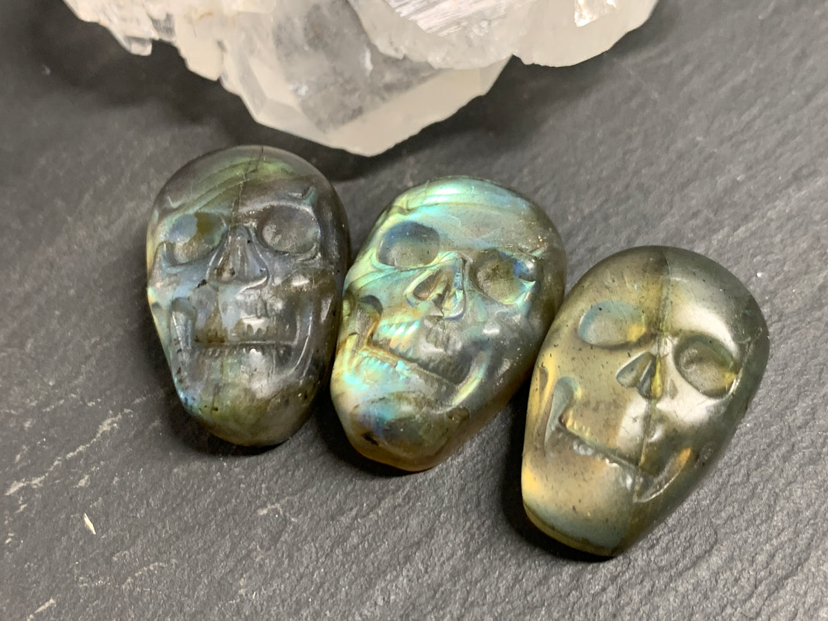 Labradorite Skull Carving 22mm long Blue - Green Flash Crystal Skull, Witchy Jewelry