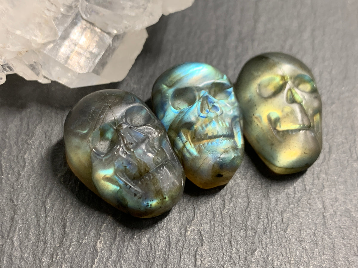 Labradorite Skull Carving 22mm long Blue - Green Flash Crystal Skull, Witchy Jewelry