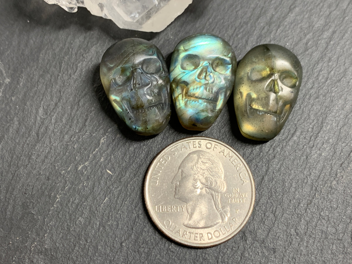 Labradorite Skull Carving 22mm long Blue - Green Flash Crystal Skull, Witchy Jewelry