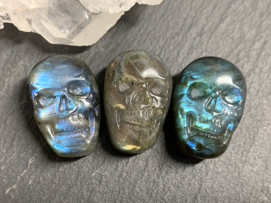 Labradorite Skull Carving 22mm long Blue - Green Flash Crystal Skull, Witchy Jewelry