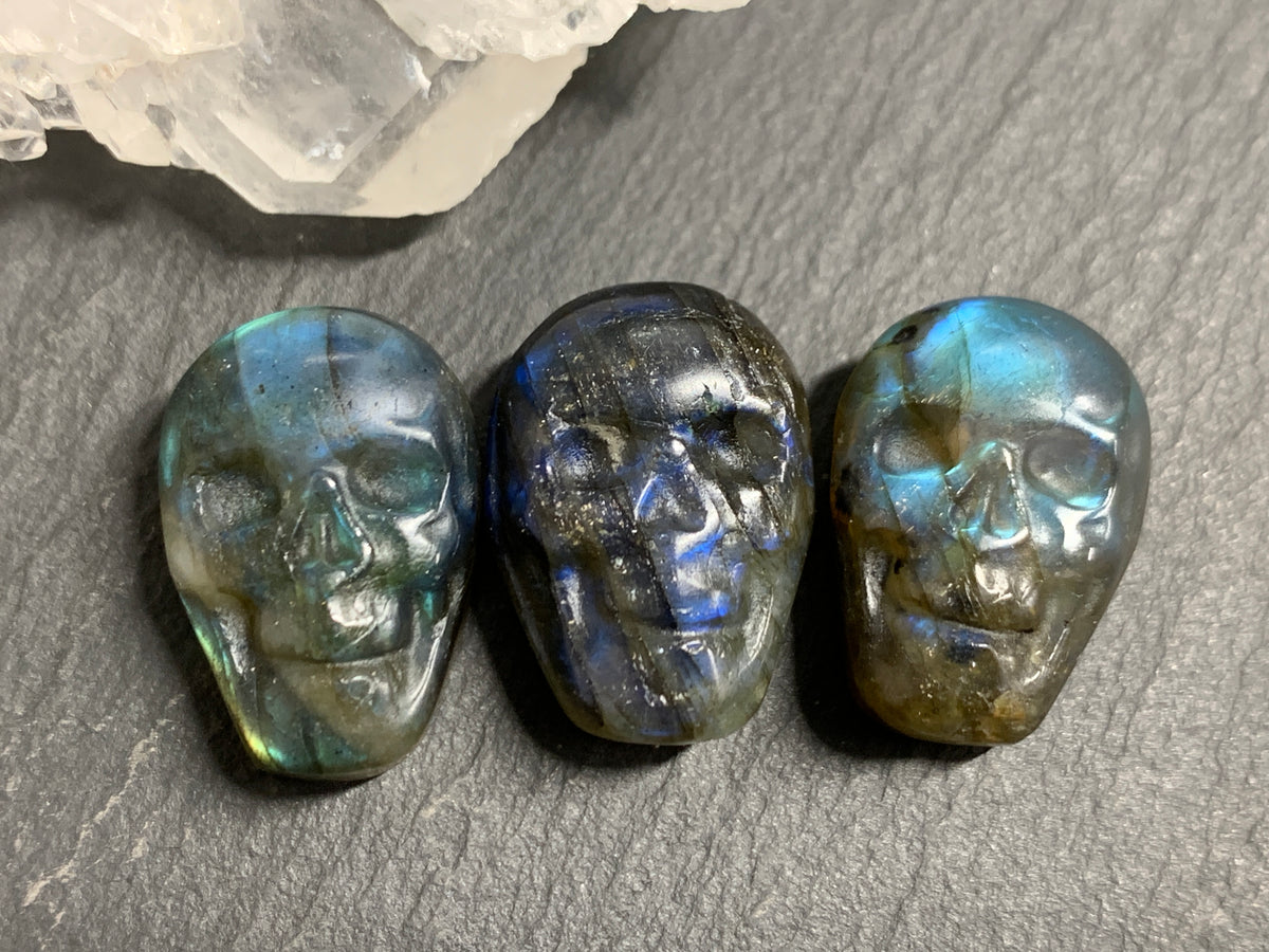 Labradorite Skull Carving 22mm long Blue - Green Flash Crystal Skull, Witchy Jewelry