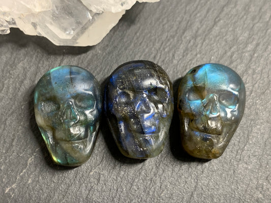 Labradorite Skull Carving 22mm long Blue - Green Flash Crystal Skull, Witchy Jewelry