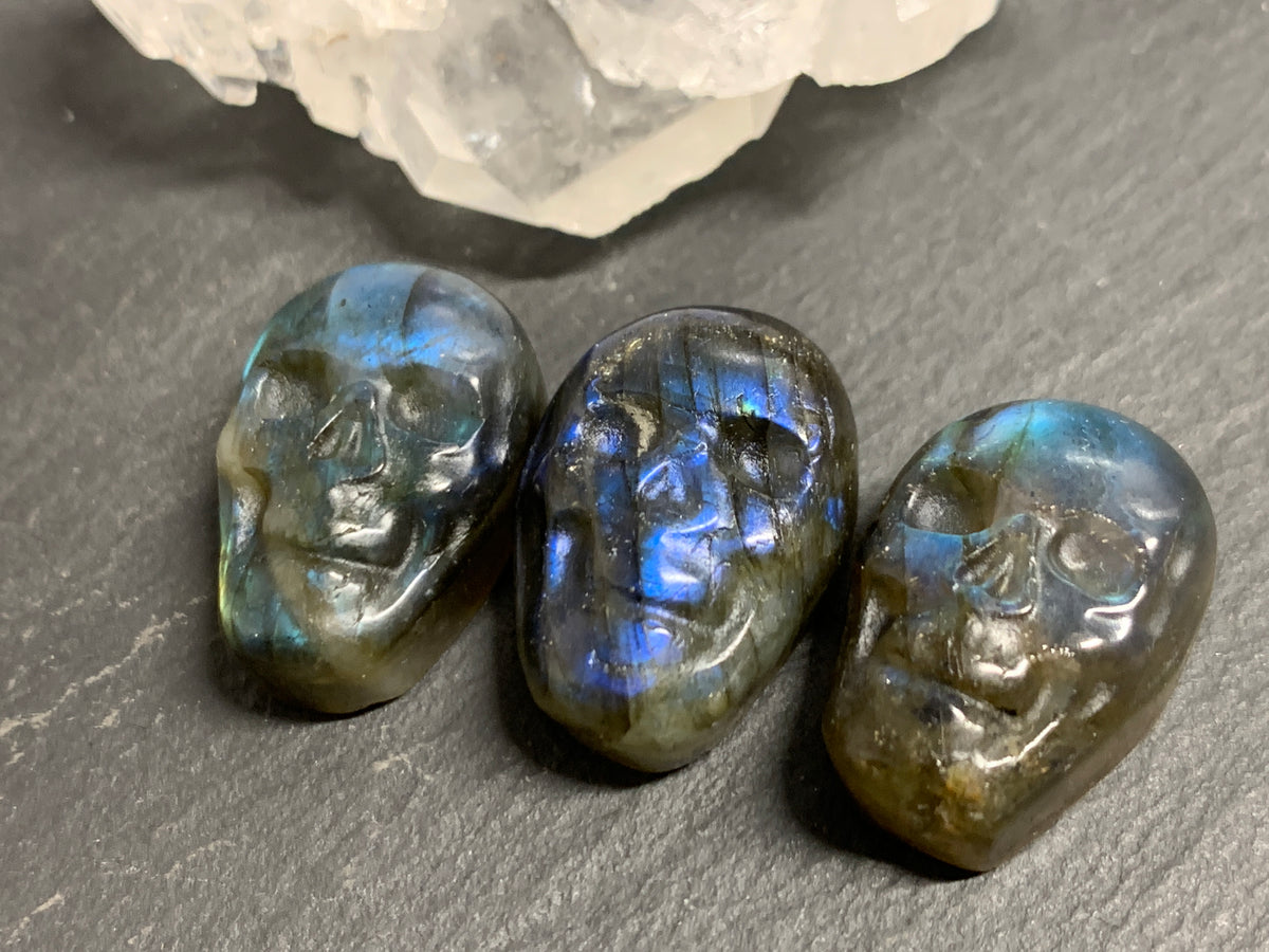 Labradorite Skull Carving 22mm long Blue - Green Flash Crystal Skull, Witchy Jewelry