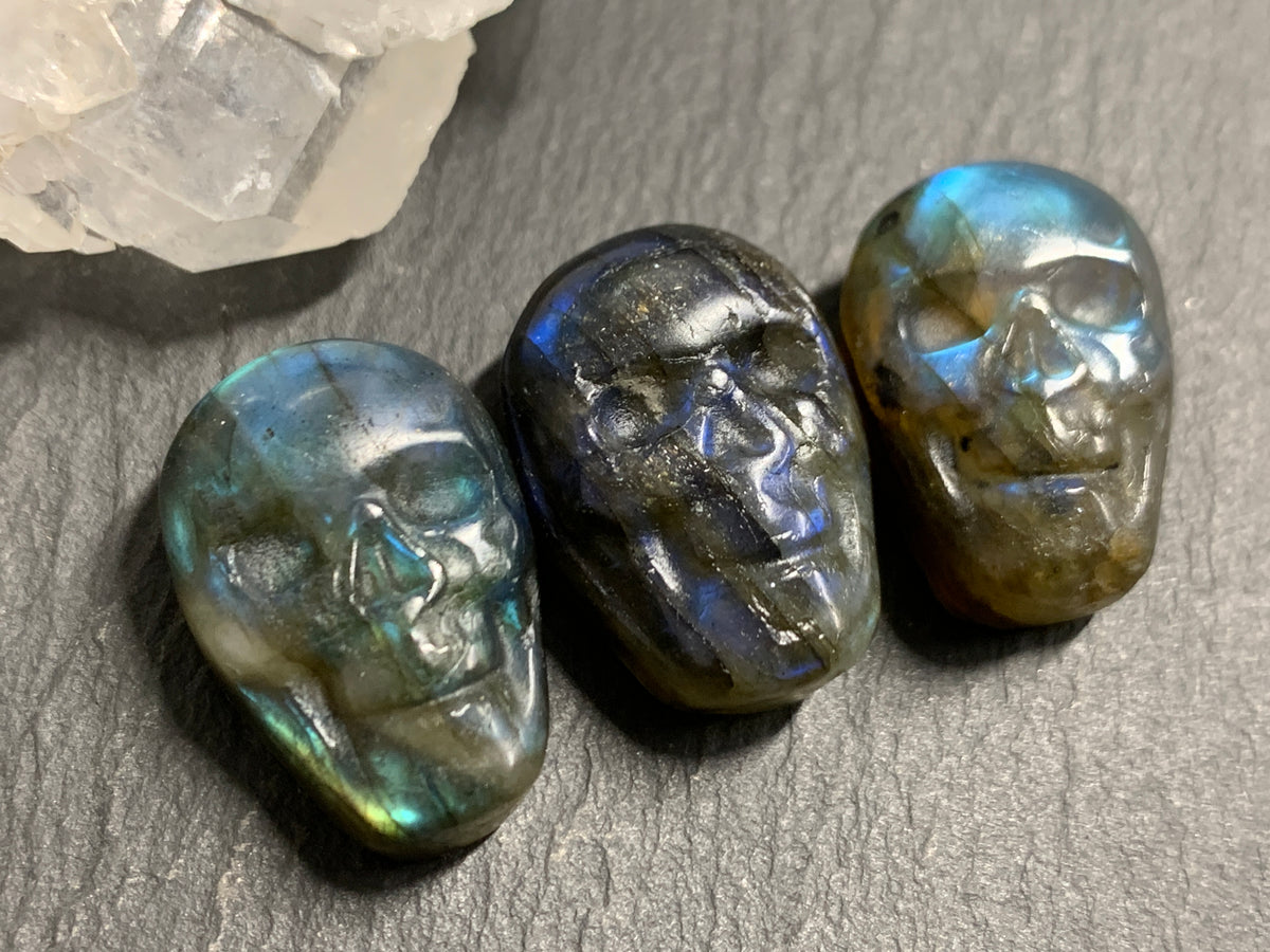 Labradorite Skull Carving 22mm long Blue - Green Flash Crystal Skull, Witchy Jewelry
