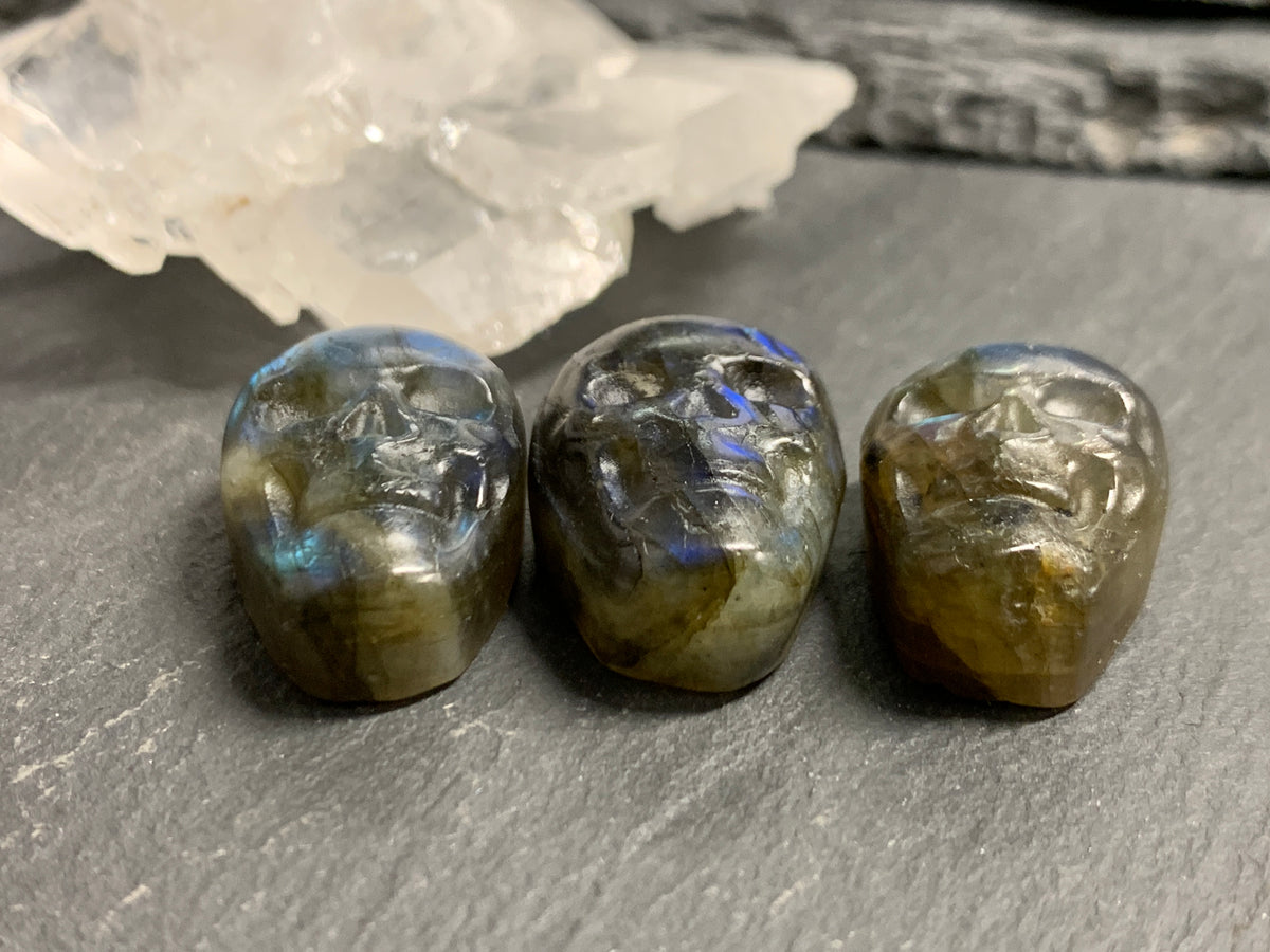 Labradorite Skull Carving 22mm long Blue - Green Flash Crystal Skull, Witchy Jewelry