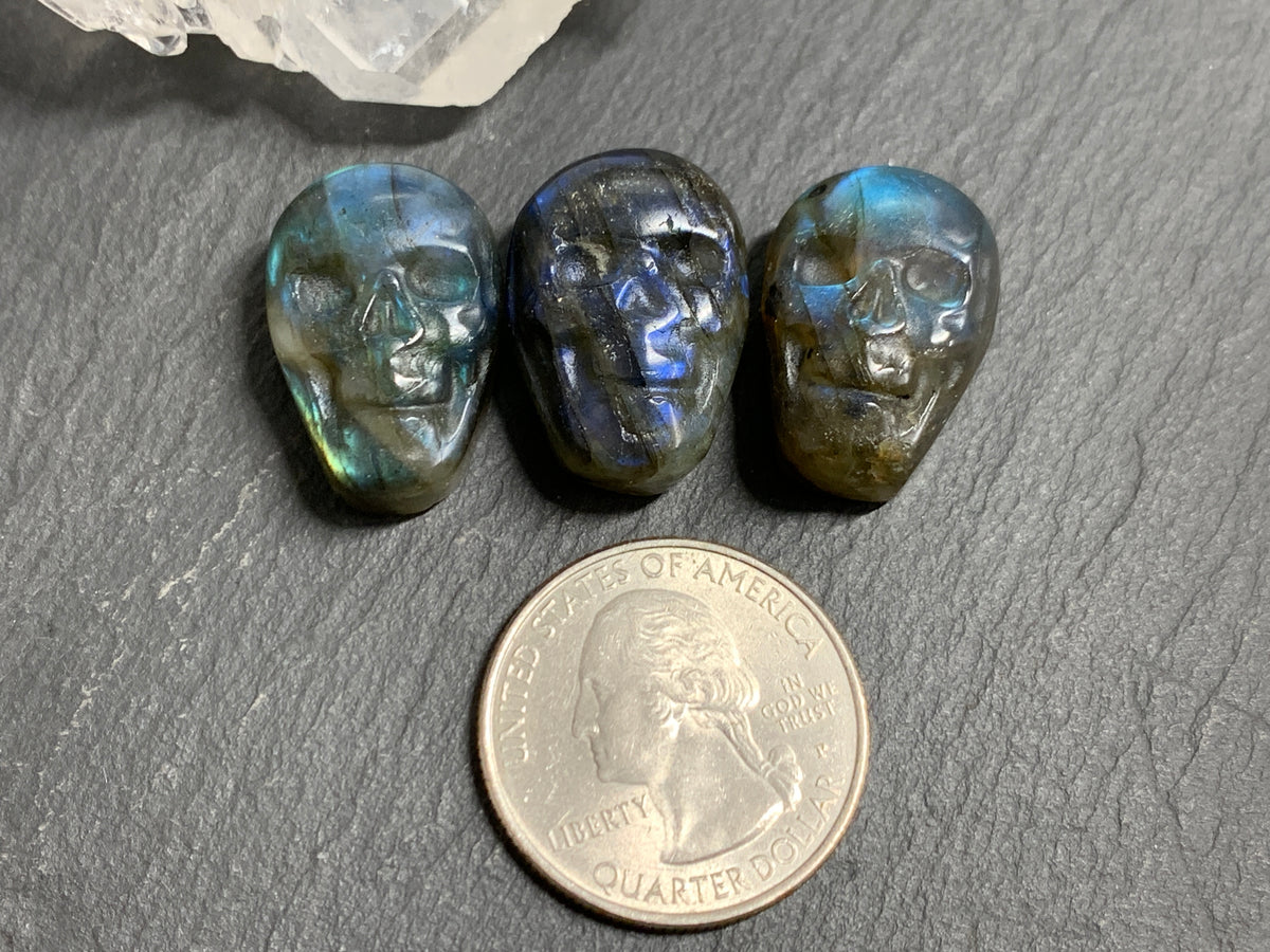 Labradorite Skull Carving 22mm long Blue - Green Flash Crystal Skull, Witchy Jewelry