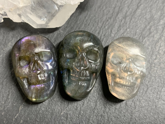 Labradorite Skull Carving 22mm long Blue - Green Flash Crystal Skull, Witchy Jewelry