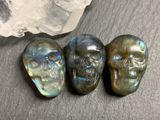 Labradorite Skull Carving 22mm long Blue - Green Flash Crystal Skull, Witchy Jewelry
