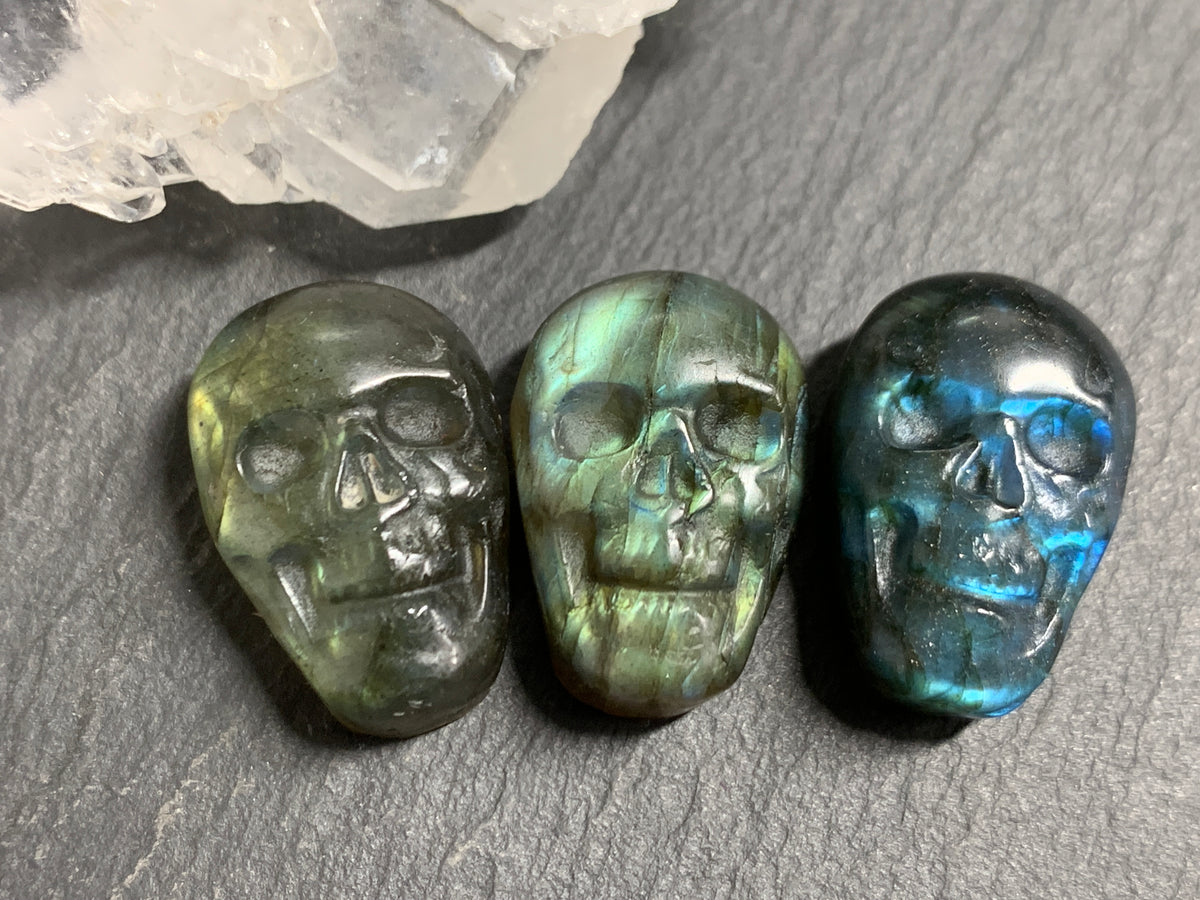 Labradorite Skull Carving 22mm long Blue - Green Flash Crystal Skull, Witchy Jewelry