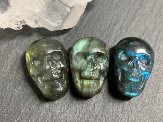 Labradorite Skull Carving 22mm long Blue - Green Flash Crystal Skull, Witchy Jewelry