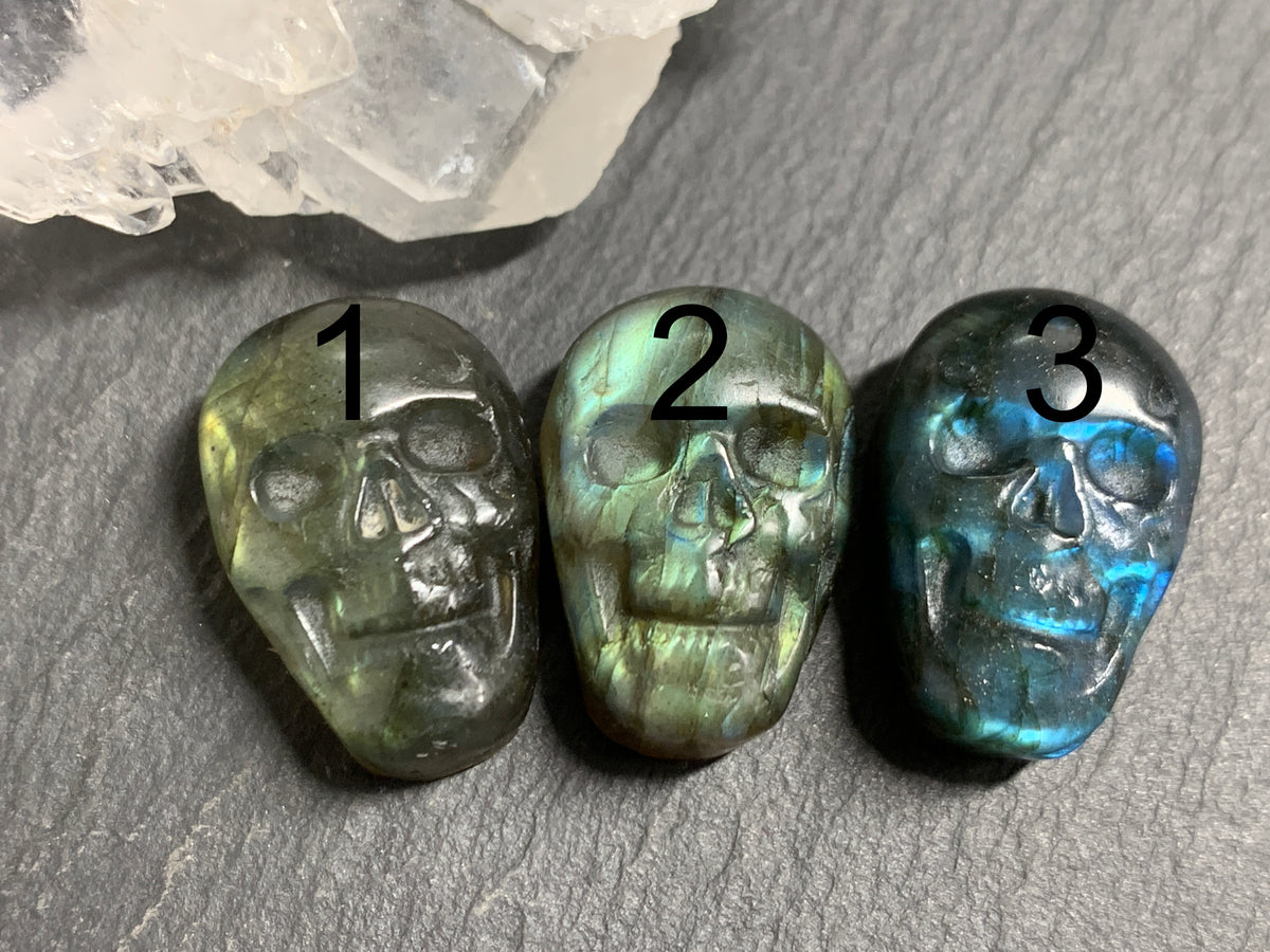 Labradorite Skull Carving 22mm long Blue - Green Flash Crystal Skull, Witchy Jewelry