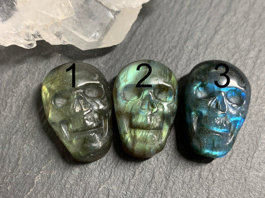 Labradorite Skull Carving 22mm long Blue - Green Flash Crystal Skull, Witchy Jewelry