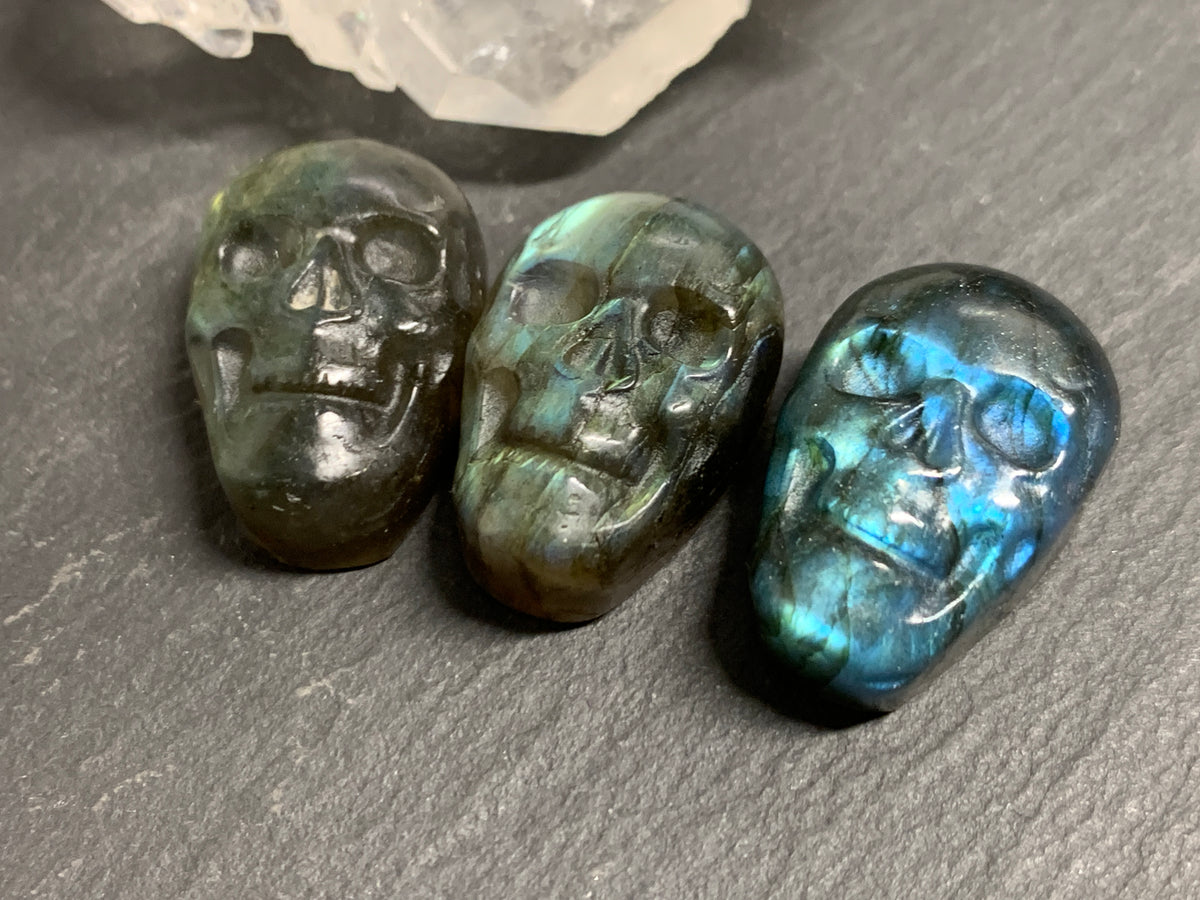 Labradorite Skull Carving 22mm long Blue - Green Flash Crystal Skull, Witchy Jewelry