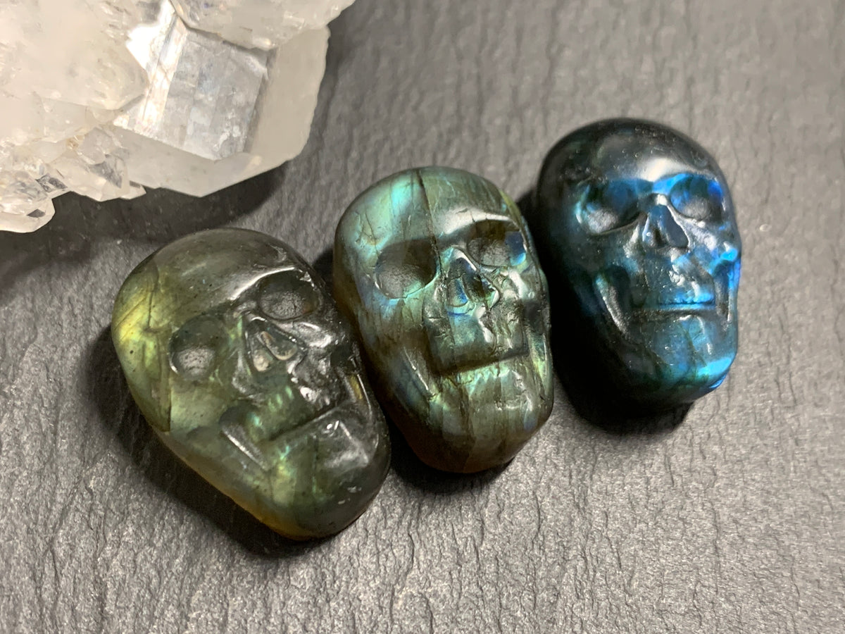 Labradorite Skull Carving 22mm long Blue - Green Flash Crystal Skull, Witchy Jewelry