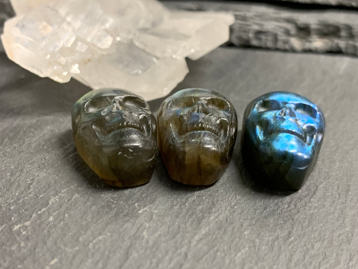 Labradorite Skull Carving 22mm long Blue - Green Flash Crystal Skull, Witchy Jewelry