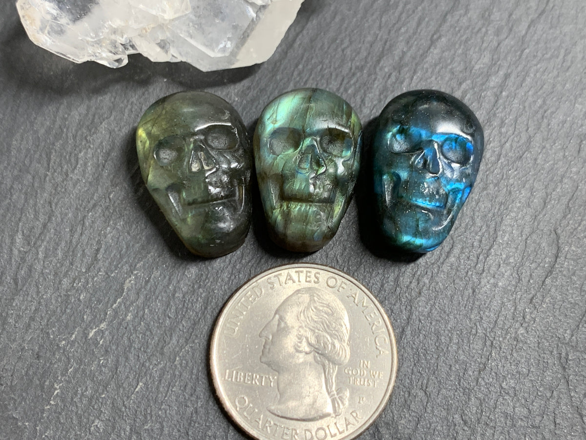 Labradorite Skull Carving 22mm long Blue - Green Flash Crystal Skull, Witchy Jewelry