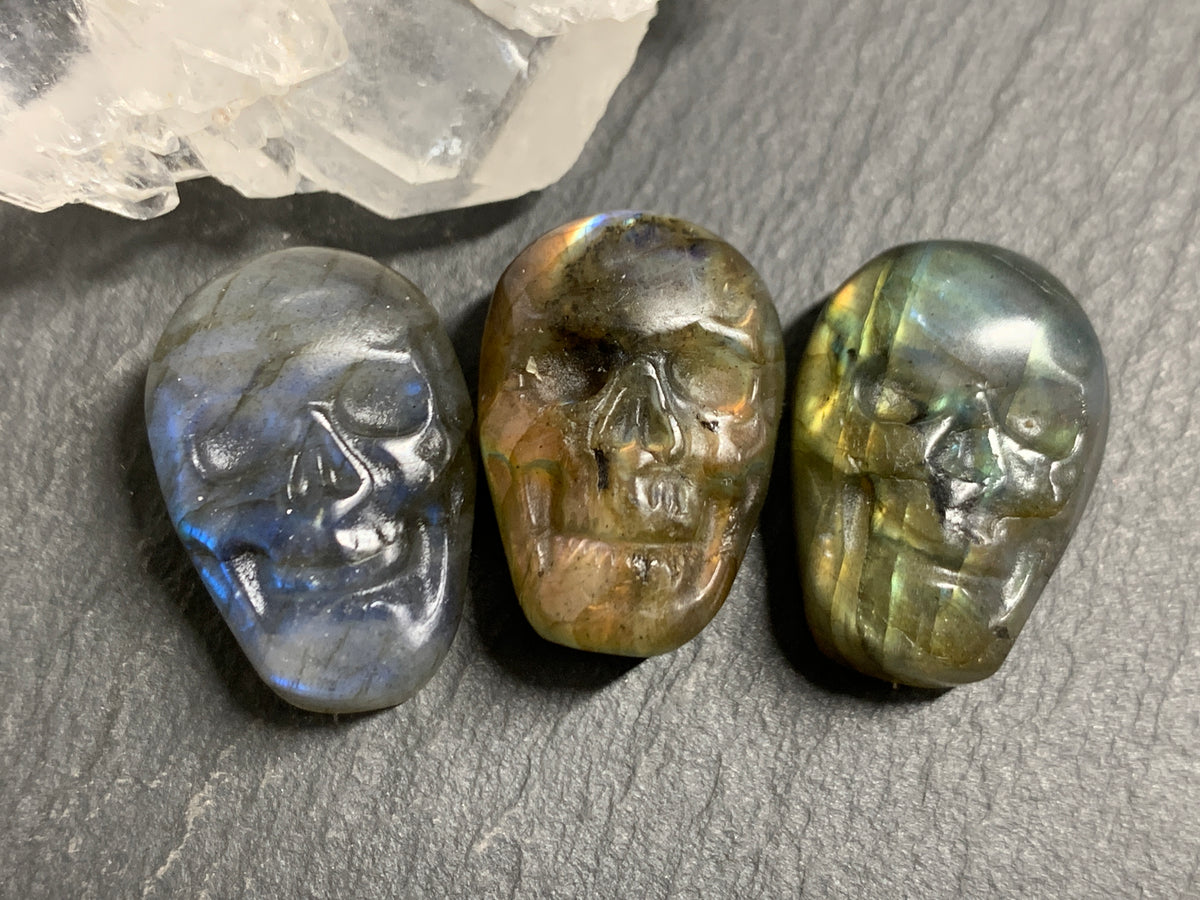 Labradorite Skull Carving 22mm long Blue - Green Flash Crystal Skull, Witchy Jewelry
