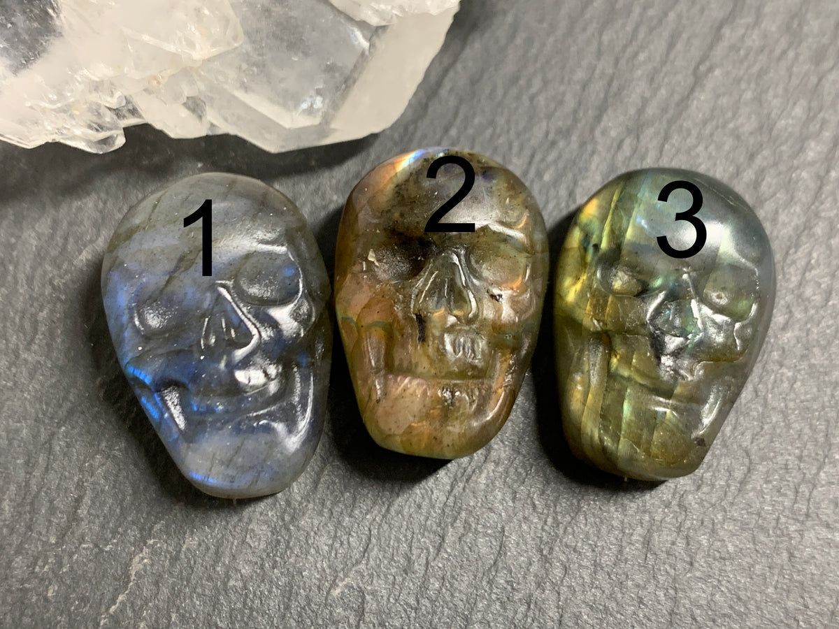Labradorite Skull Carving 22mm long Blue - Green Flash Crystal Skull, Witchy Jewelry