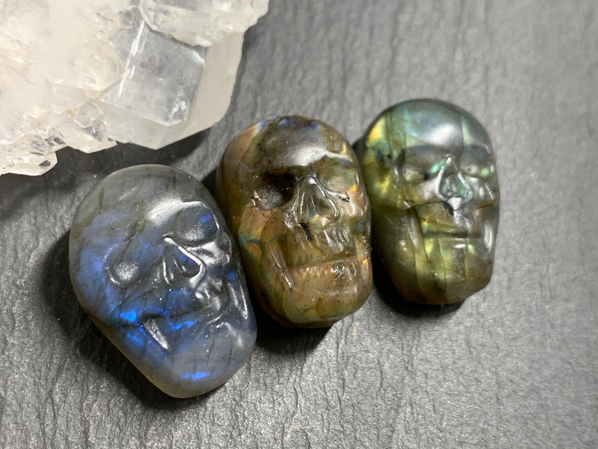 Labradorite Skull Carving 22mm long Blue - Green Flash Crystal Skull, Witchy Jewelry