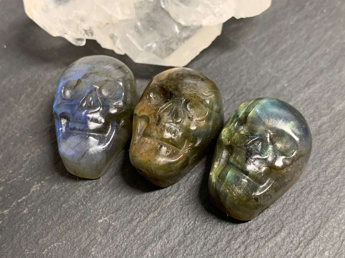 Labradorite Skull Carving 22mm long Blue - Green Flash Crystal Skull, Witchy Jewelry