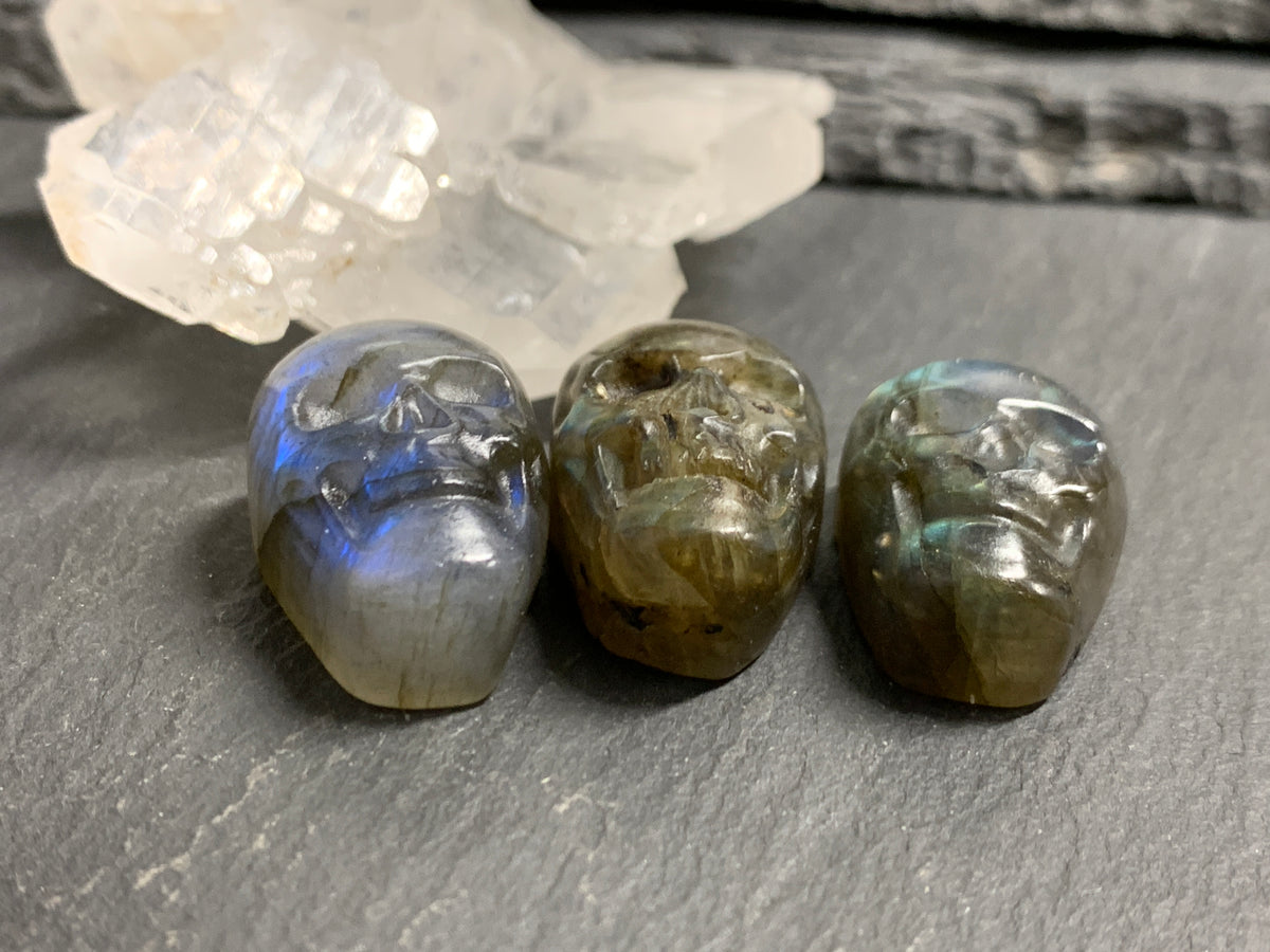 Labradorite Skull Carving 22mm long Blue - Green Flash Crystal Skull, Witchy Jewelry