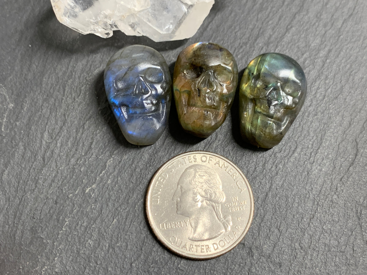 Labradorite Skull Carving 22mm long Blue - Green Flash Crystal Skull, Witchy Jewelry