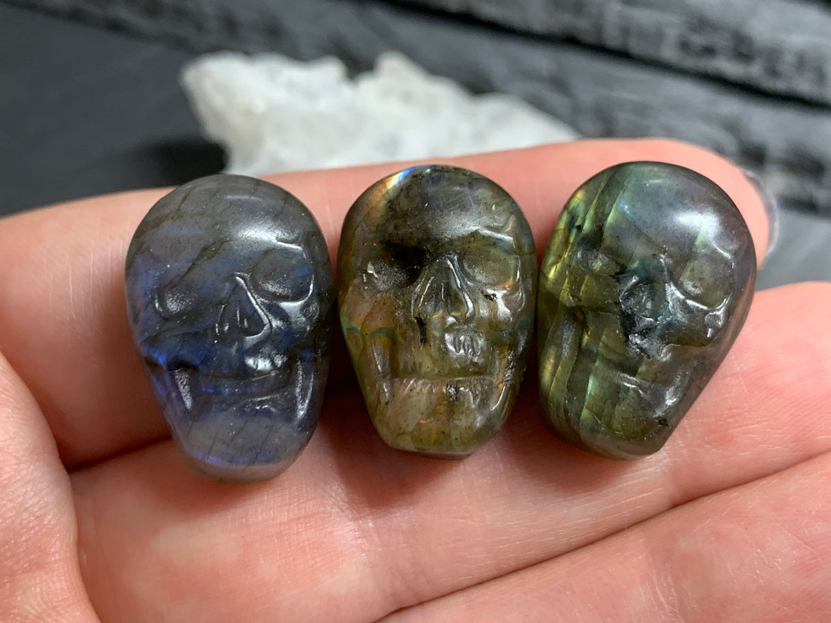 Labradorite Skull Carving 22mm long Blue - Green Flash Crystal Skull, Witchy Jewelry