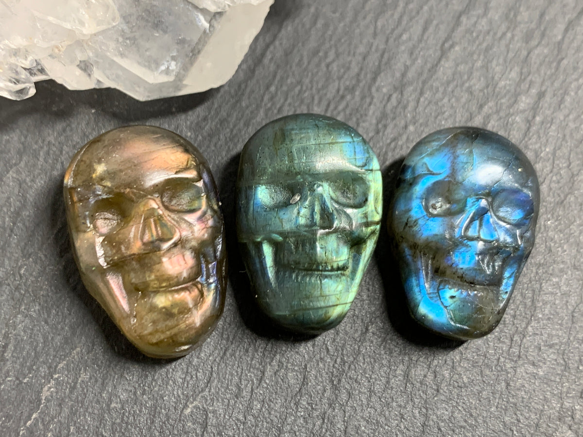 Labradorite Skull Carving 22mm long Blue - Green Flash Crystal Skull, Witchy Jewelry