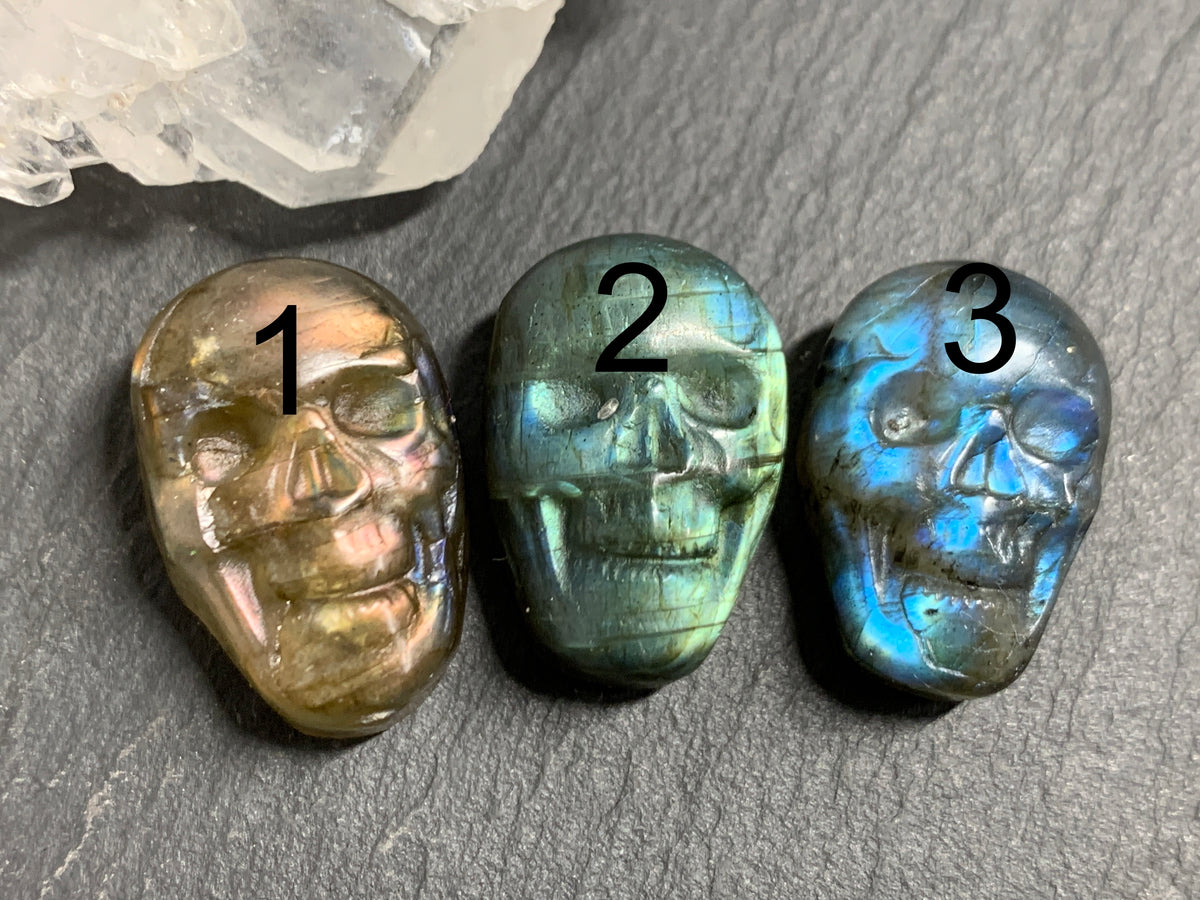 Labradorite Skull Carving 22mm long Blue - Green Flash Crystal Skull, Witchy Jewelry
