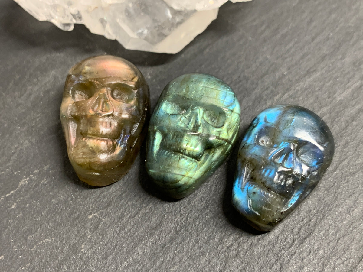 Labradorite Skull Carving 22mm long Blue - Green Flash Crystal Skull, Witchy Jewelry