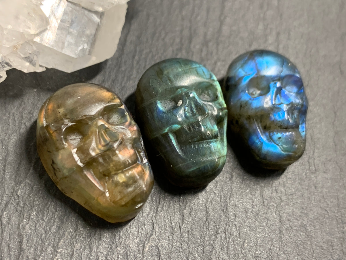 Labradorite Skull Carving 22mm long Blue - Green Flash Crystal Skull, Witchy Jewelry