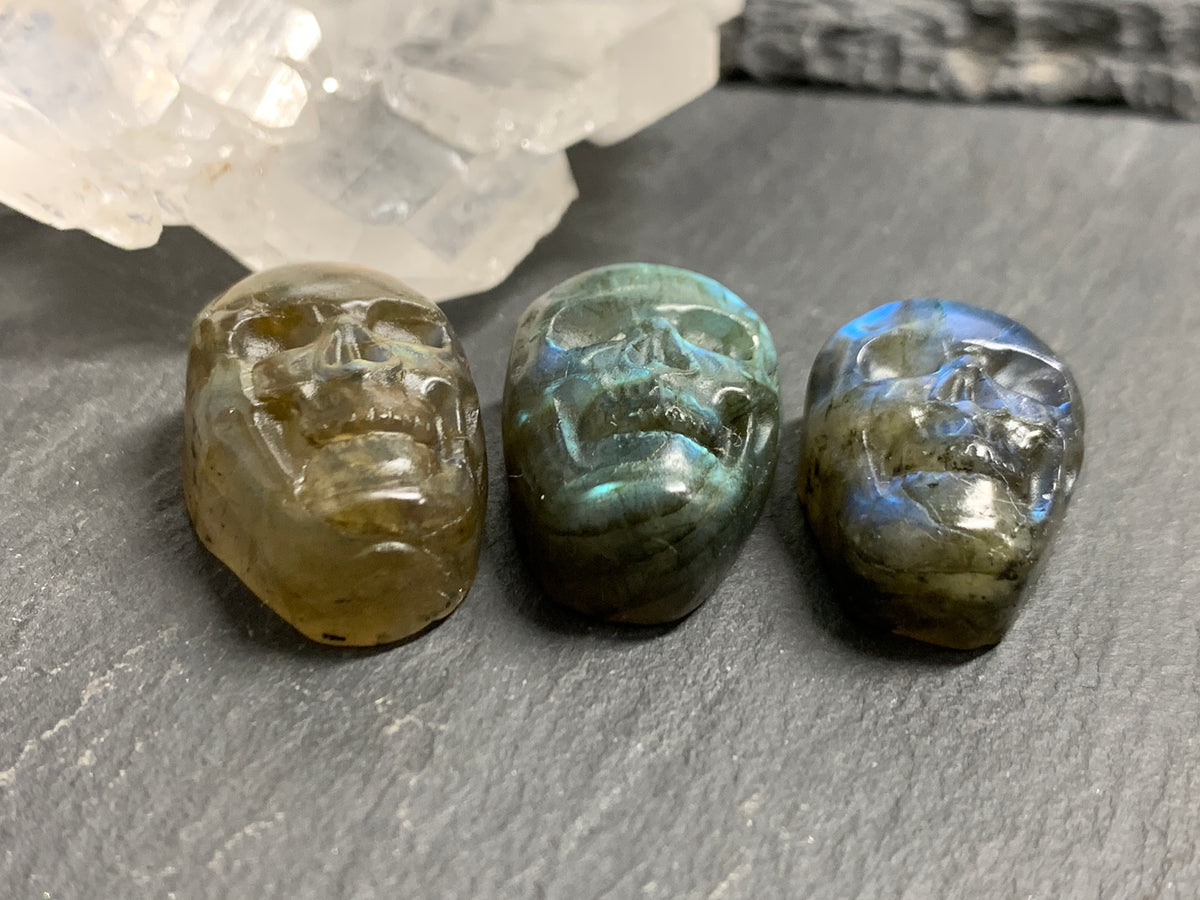 Labradorite Skull Carving 22mm long Blue - Green Flash Crystal Skull, Witchy Jewelry