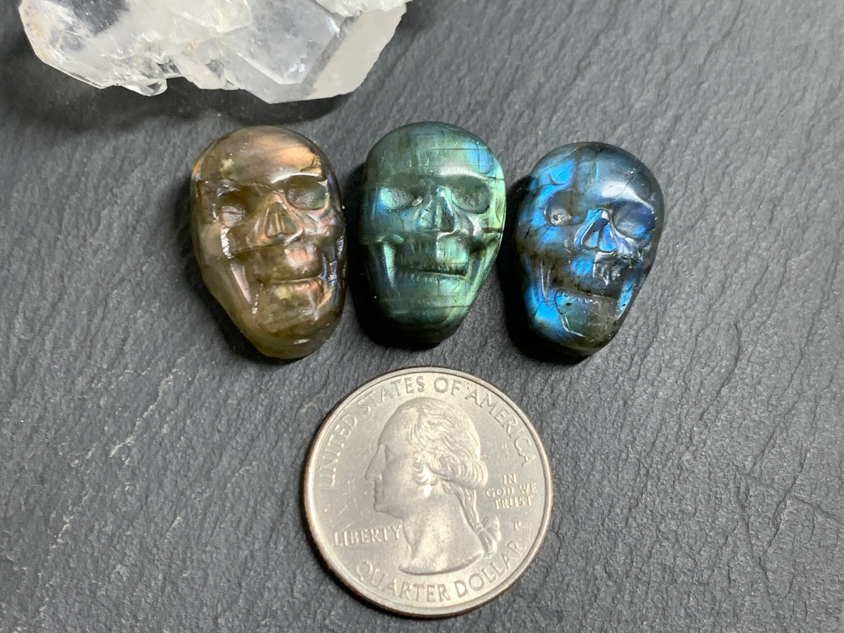 Labradorite Skull Carving 22mm long Blue - Green Flash Crystal Skull, Witchy Jewelry