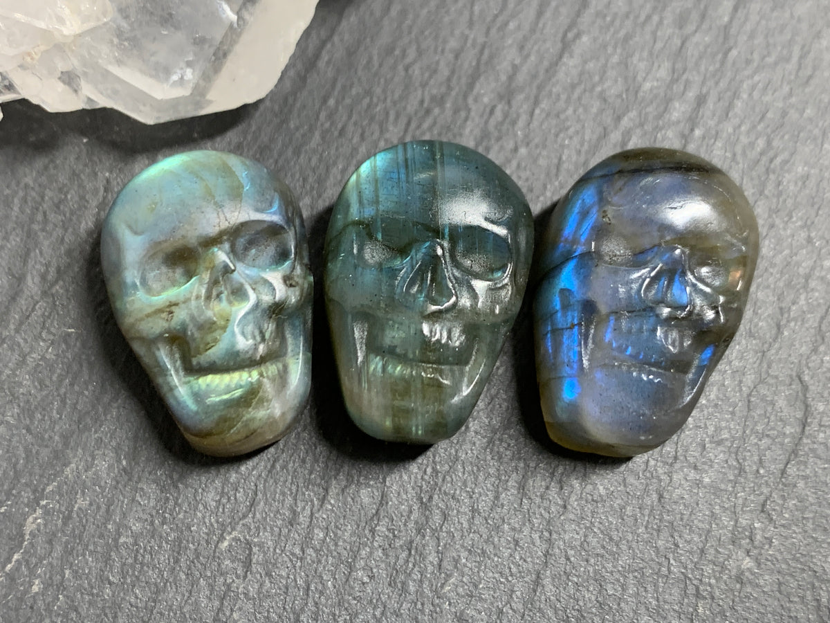 Labradorite Skull Carving 22mm long Blue - Geen Flash Crystal Skull, Witchy Jewelry