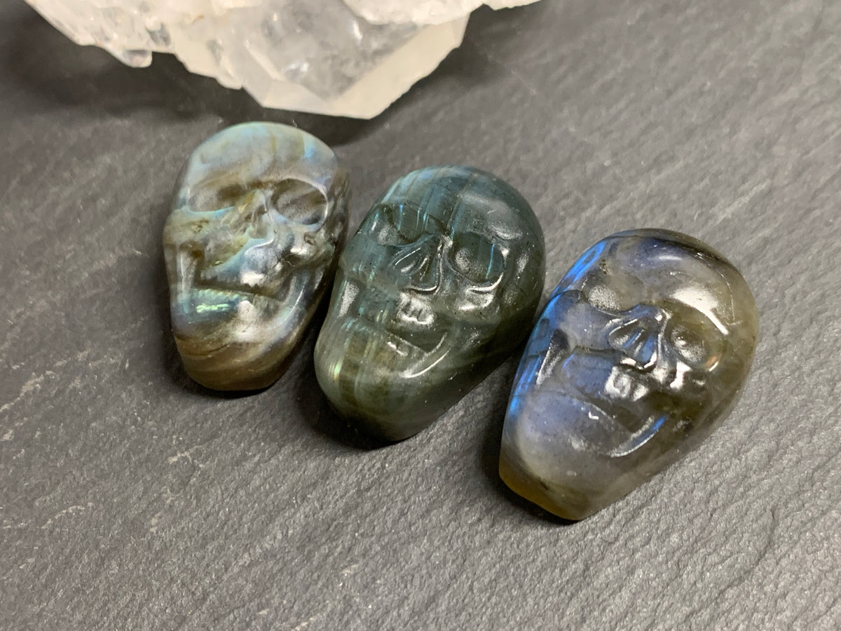Labradorite Skull Carving 22mm long Blue - Geen Flash Crystal Skull, Witchy Jewelry