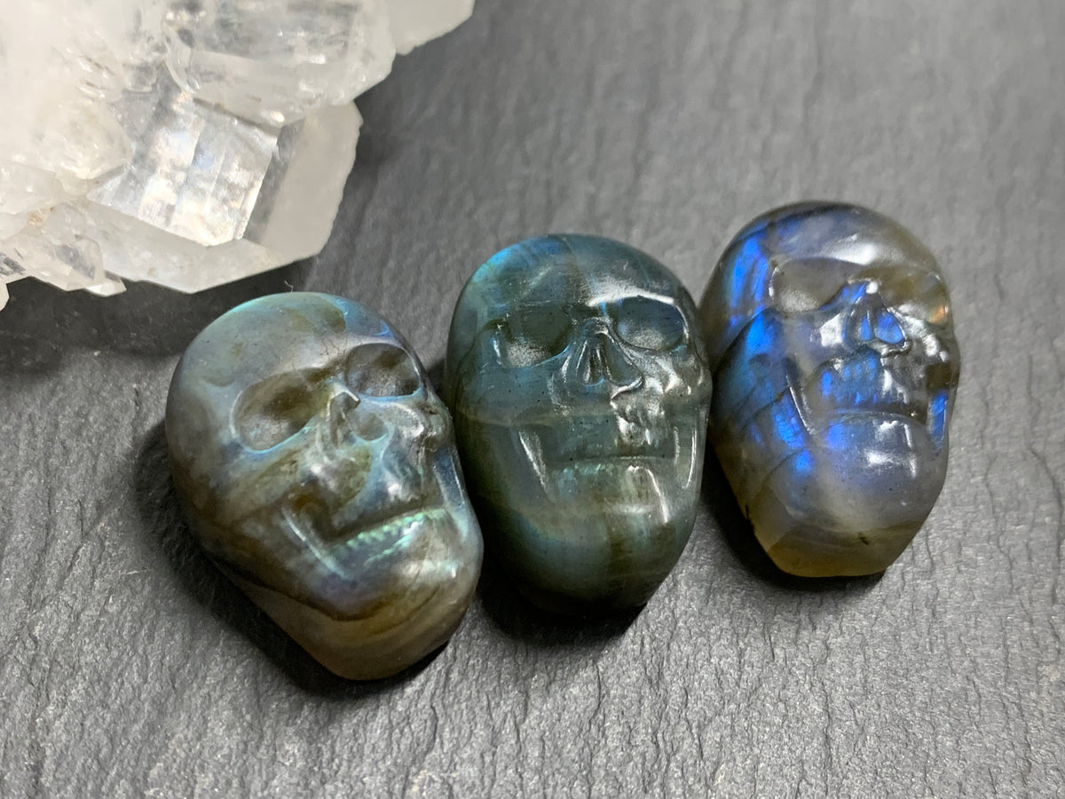 Labradorite Skull Carving 22mm long Blue - Geen Flash Crystal Skull, Witchy Jewelry