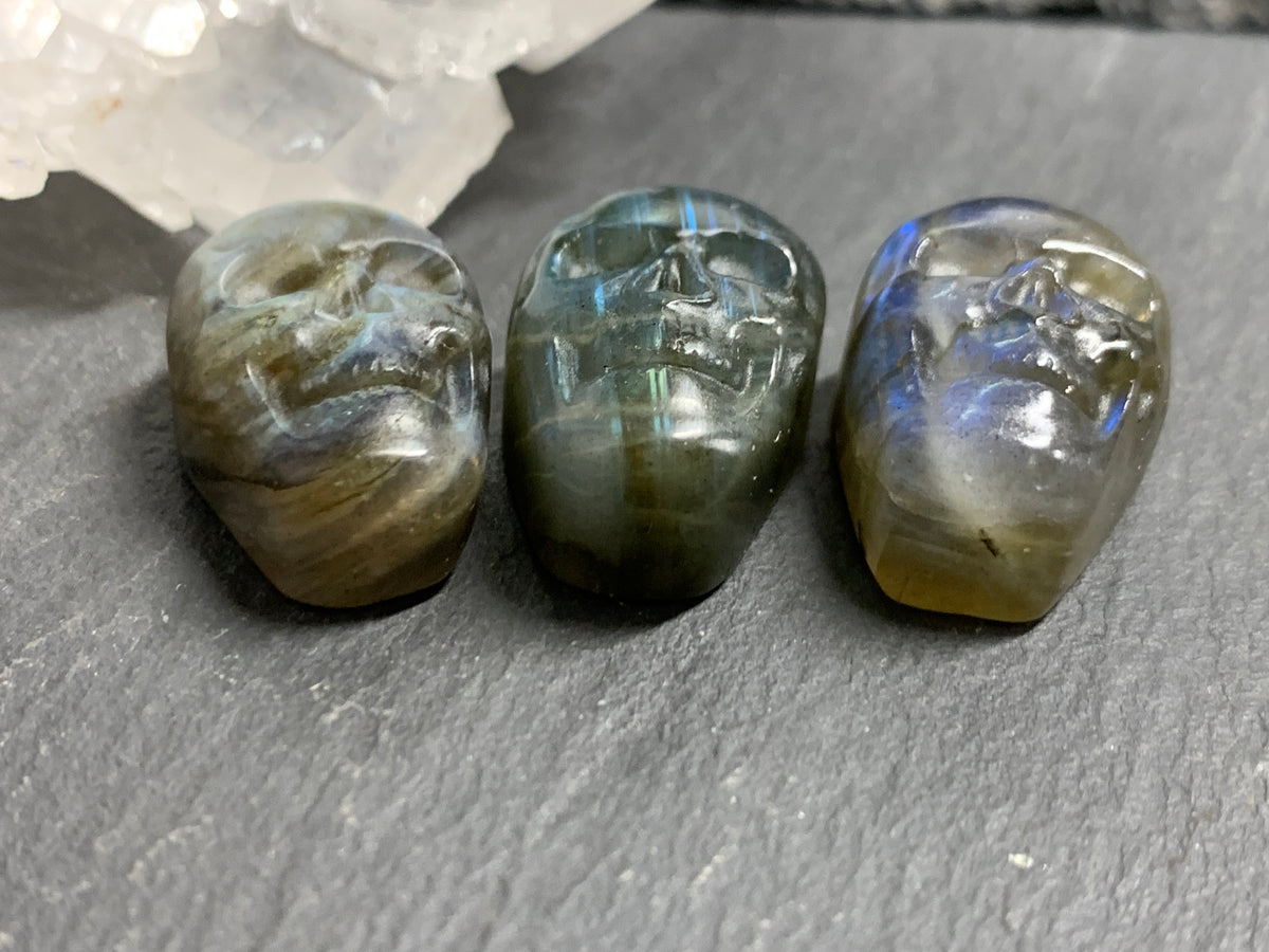Labradorite Skull Carving 22mm long Blue - Geen Flash Crystal Skull, Witchy Jewelry