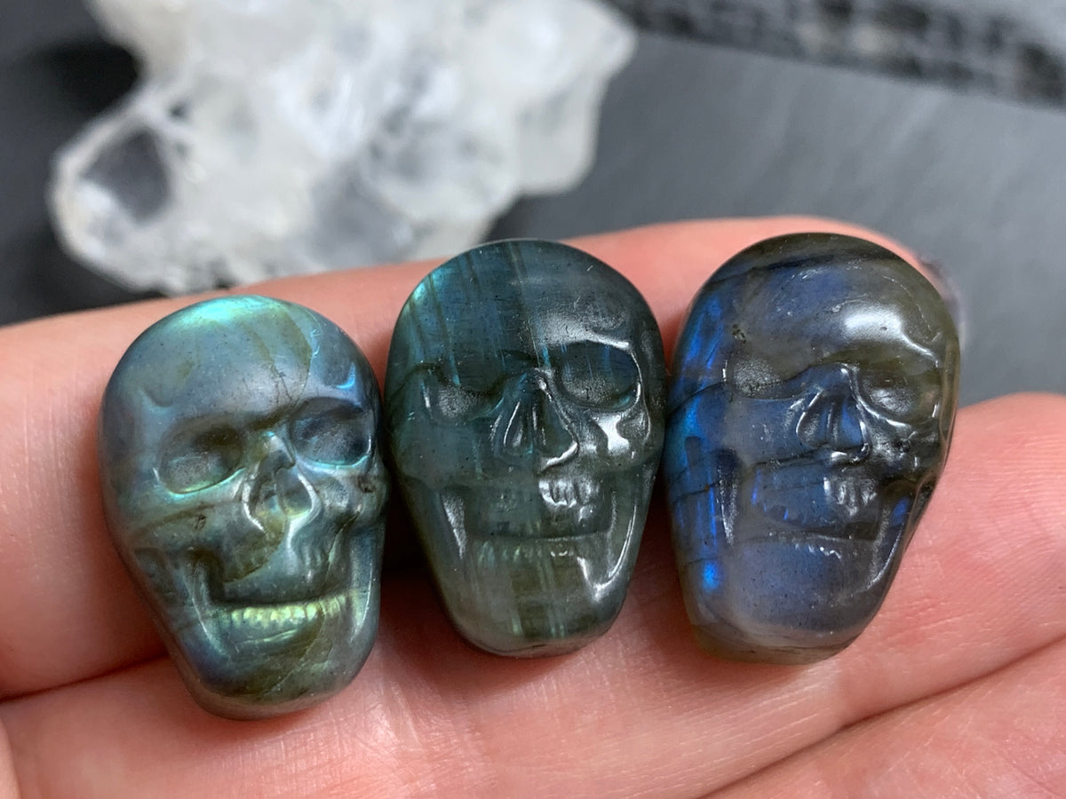Labradorite Skull Carving 22mm long Blue - Geen Flash Crystal Skull, Witchy Jewelry