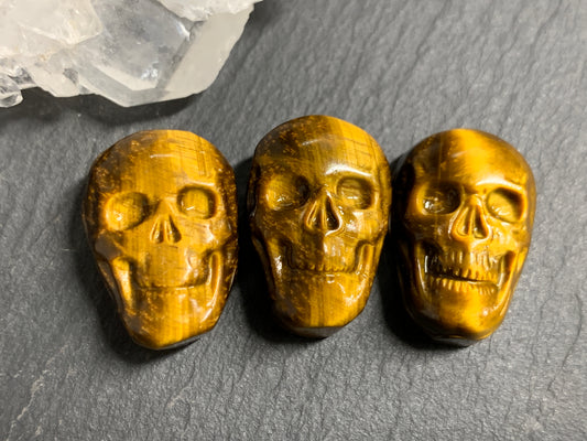 Natural Tiger Eye Skull Cabochon 15x22mm – Polished Carved Gemstone Skull for Jewelry Making