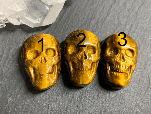 Natural Tiger Eye Skull Cabochon 15x22mm – Polished Carved Gemstone Skull for Jewelry Making