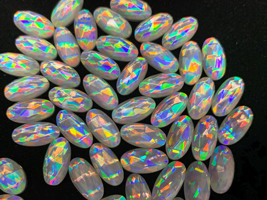Faceted Mystic Rainbow Quartz oval 7x14mm, 8x12mm cabochon doublet