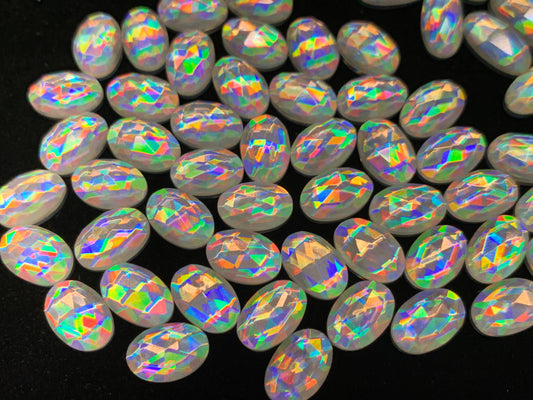 Faceted Mystic Rainbow Quartz oval 7x14mm, 8x12mm cabochon doublet