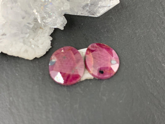 Faceted Ruby pair 9x10x3mm cabochon