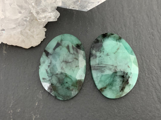 Faceted Emerald Pair 14x20x4mm cabochon