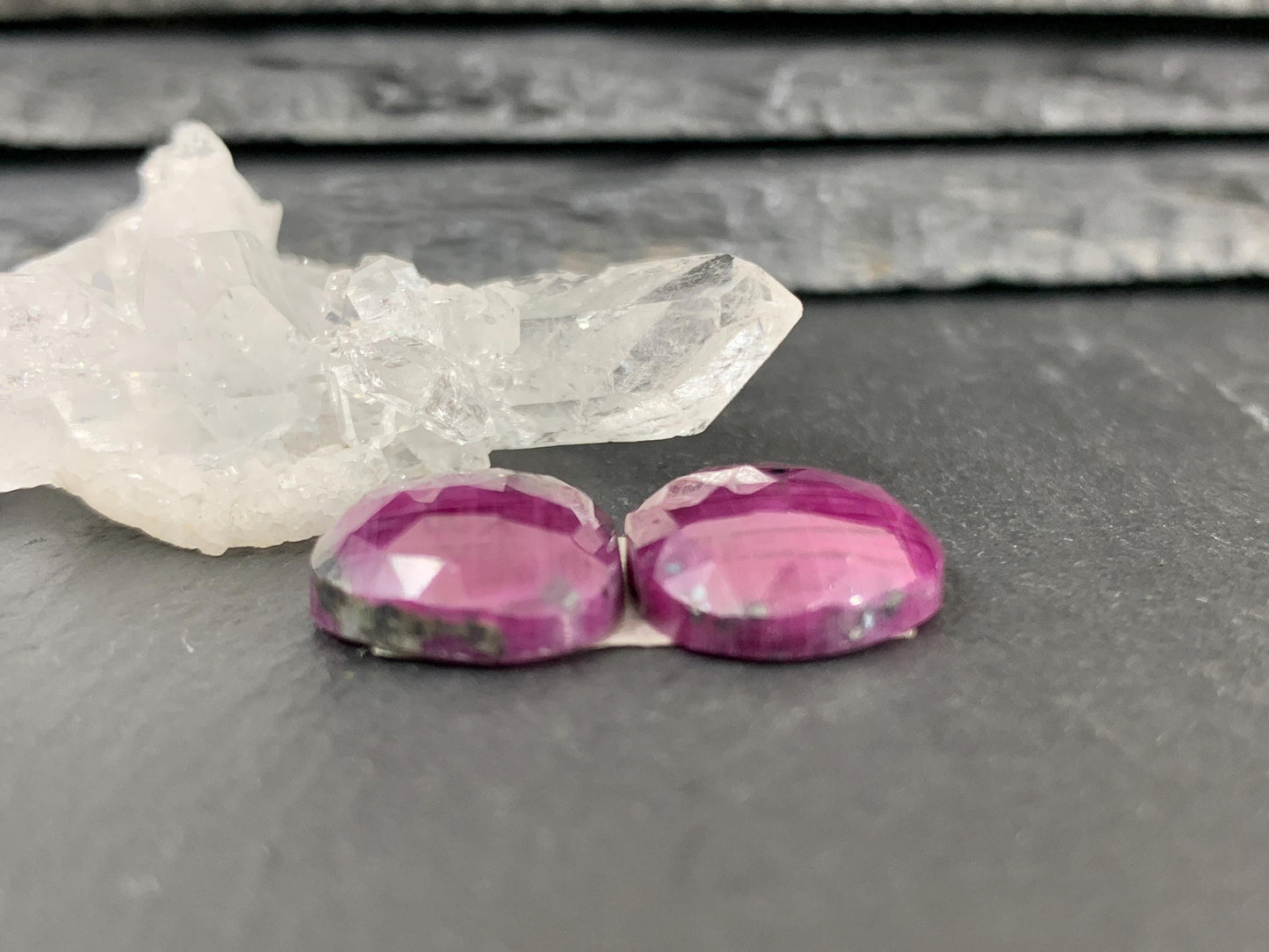 Faceted Ruby pair 12x16x4mm cabochon