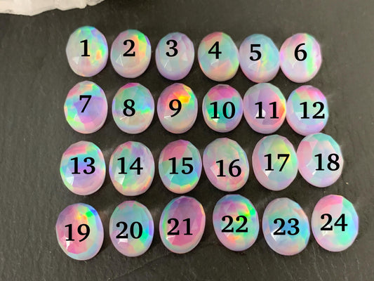 Faceted Aurora Opal oval 8x10mm cabochon - Doublet cabochon
