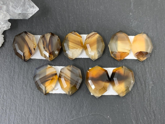 Faceted Montana Agate 13-14mm long cabochon - Buy by pair