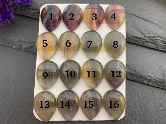 Green- Yellow Fluorite pear 15x20mm Cabochon - Calibrated cabochons