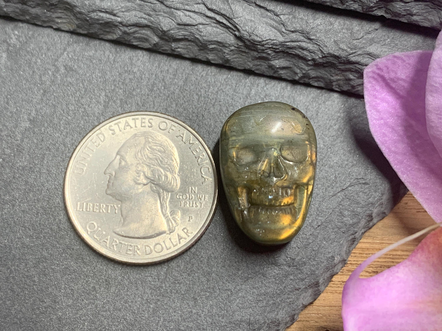 Labradorite Skull Carving, Rainbow Flash Crystal Skull Decor Gift